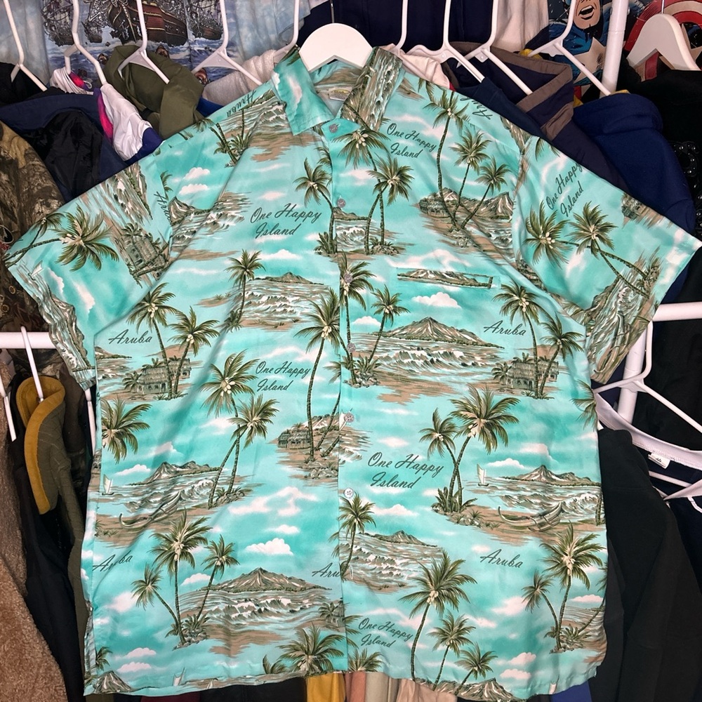 Vintage 90s Aruba Hawaiian All Over Print Button Shirt XL